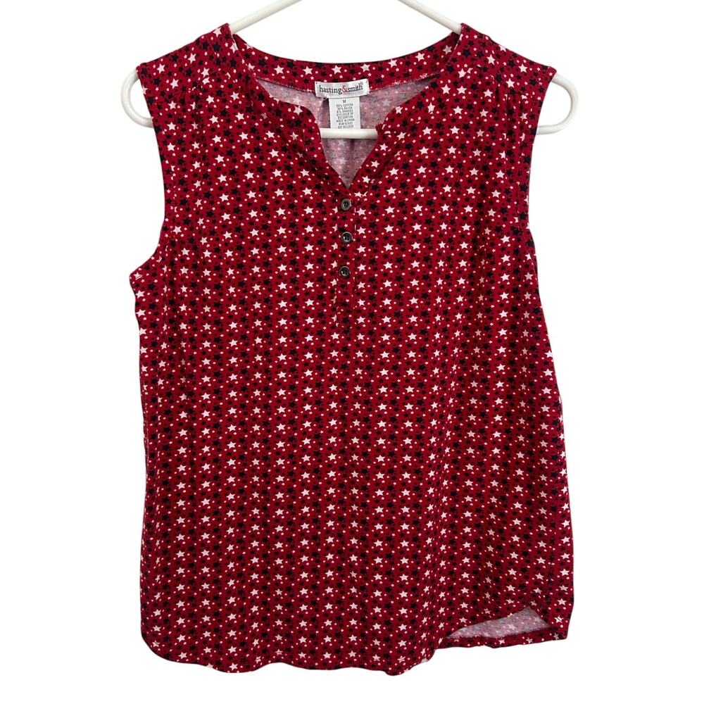 Hasting & Smith Sleeveless Red Star Print Top – Size M – Button Front Blouse